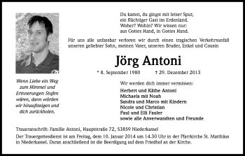 Anzeige von Jörg Antoni von Kölner Stadt-Anzeiger / Kölnische Rundschau / Express