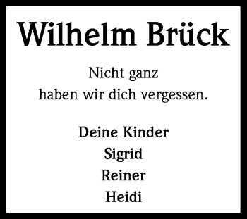 Anzeige von Wilhelm Brück von Kölner Stadt-Anzeiger / Kölnische Rundschau / Express