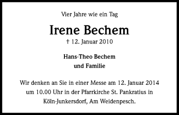 Anzeige von Irene Bechem von Kölner Stadt-Anzeiger / Kölnische Rundschau / Express