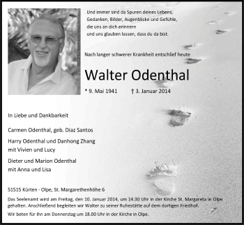 Anzeige von Walter Odenthal von Kölner Stadt-Anzeiger / Kölnische Rundschau / Express