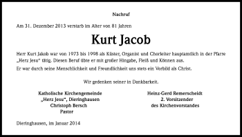 Anzeige von Kurt Jacob von Kölner Stadt-Anzeiger / Kölnische Rundschau / Express