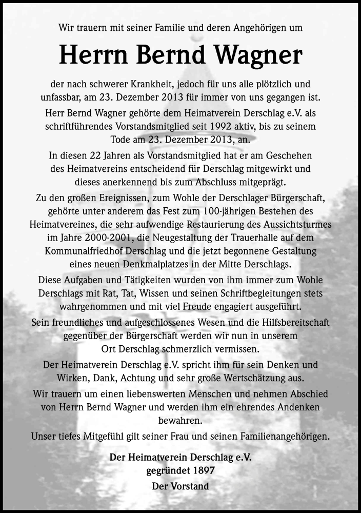  Traueranzeige für Bernd Wagner vom 08.01.2014 aus Kölner Stadt-Anzeiger / Kölnische Rundschau / Express