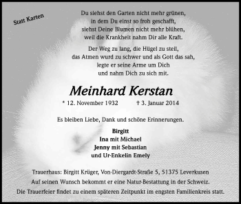 Anzeige von Meinard Kerstan von Kölner Stadt-Anzeiger / Kölnische Rundschau / Express