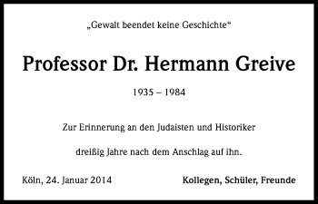 Anzeige von Hermann  Greive von Kölner Stadt-Anzeiger / Kölnische Rundschau / Express