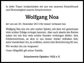 Anzeige von Wolfgang Noa von Kölner Stadt-Anzeiger / Kölnische Rundschau / Express