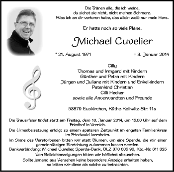 Anzeige von Michael Cuvelier von Kölner Stadt-Anzeiger / Kölnische Rundschau / Express