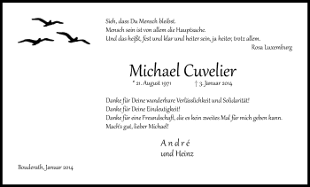 Anzeige von Michael Cuvelier von Kölner Stadt-Anzeiger / Kölnische Rundschau / Express