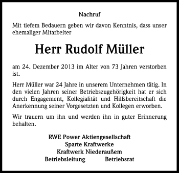 Anzeige von Rudolf Müller von Kölner Stadt-Anzeiger / Kölnische Rundschau / Express