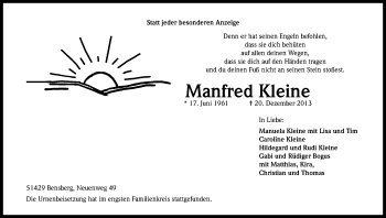 Anzeige von Manfred Kleine von Kölner Stadt-Anzeiger / Kölnische Rundschau / Express