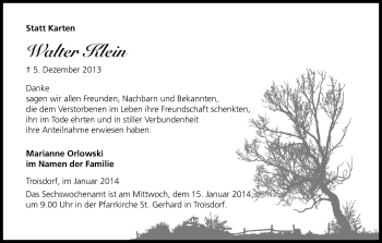 Anzeige von Walter Klein von Kölner Stadt-Anzeiger / Kölnische Rundschau / Express