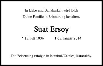 Anzeige von Suat Ersoy von Kölner Stadt-Anzeiger / Kölnische Rundschau / Express