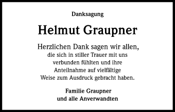 Anzeige von Helmut Graupner von Kölner Stadt-Anzeiger / Kölnische Rundschau / Express