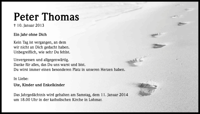  Traueranzeige für Peter Thomas vom 09.01.2014 aus Kölner Stadt-Anzeiger / Kölnische Rundschau / Express