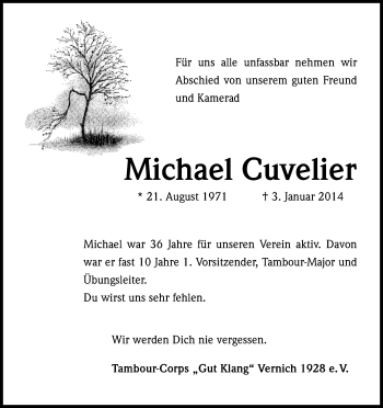 Anzeige von Michael Cuvelier von Kölner Stadt-Anzeiger / Kölnische Rundschau / Express