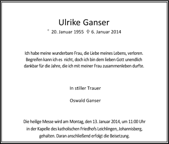Anzeige von Ulrike Ganser von Kölner Stadt-Anzeiger / Kölnische Rundschau / Express