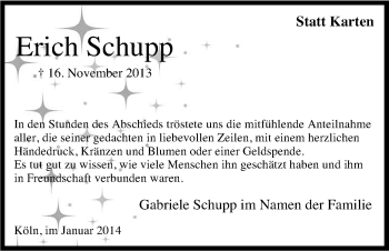 Anzeige von Erich Schupp von Kölner Stadt-Anzeiger / Kölnische Rundschau / Express