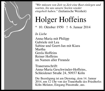 Anzeige von Holger Hoffeins von Kölner Stadt-Anzeiger / Kölnische Rundschau / Express
