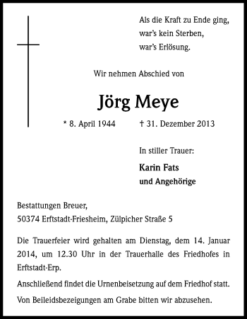 Anzeige von Jörg Meye von Kölner Stadt-Anzeiger / Kölnische Rundschau / Express