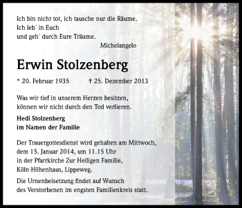 Anzeige von Erwin Stolzenberg von Kölner Stadt-Anzeiger / Kölnische Rundschau / Express