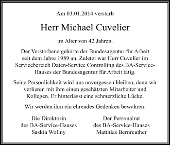 Anzeige von Michael Cuvelier von Kölner Stadt-Anzeiger / Kölnische Rundschau / Express