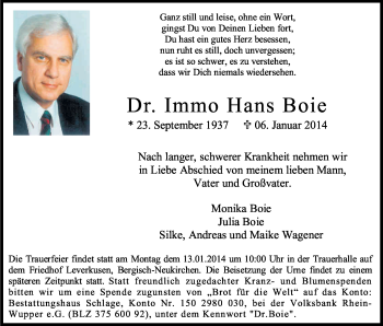 Anzeige von Immo Hans Boie von Kölner Stadt-Anzeiger / Kölnische Rundschau / Express