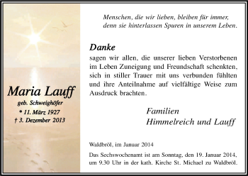 Anzeige von Maria Lauff von Kölner Stadt-Anzeiger / Kölnische Rundschau / Express