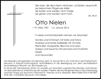 Anzeige von Otto Nielen von Kölner Stadt-Anzeiger / Kölnische Rundschau / Express