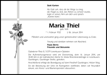 Anzeige von Maria Thiel von Kölner Stadt-Anzeiger / Kölnische Rundschau / Express