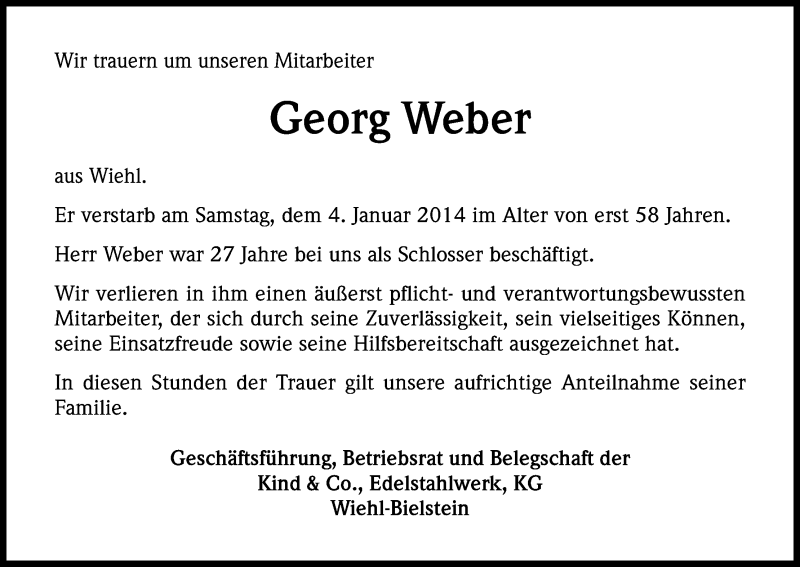  Traueranzeige für Georg Weber vom 10.01.2014 aus Kölner Stadt-Anzeiger / Kölnische Rundschau / Express