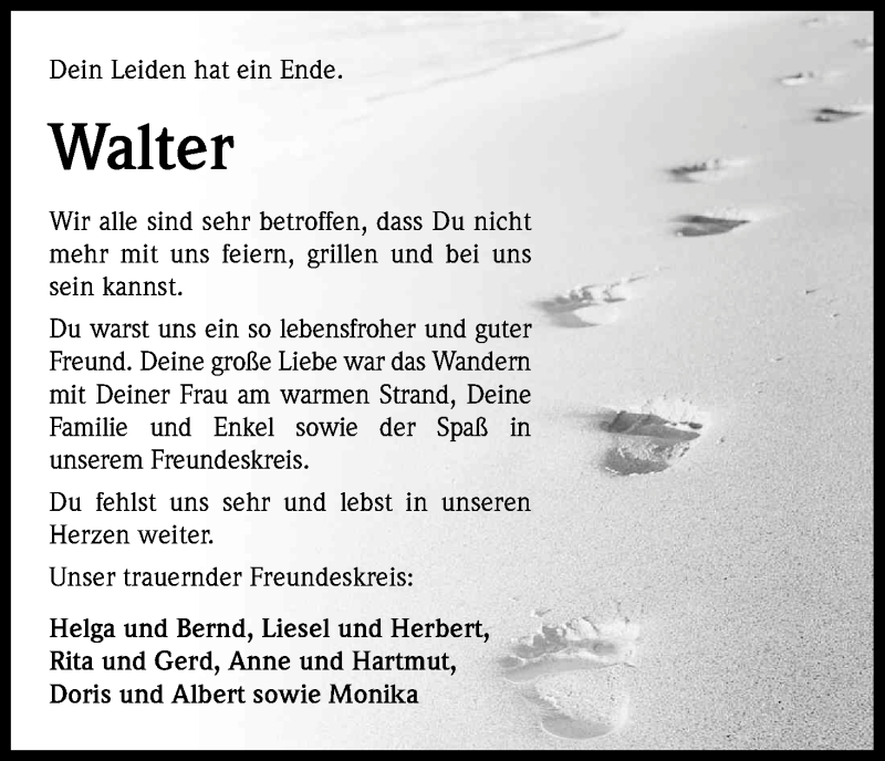  Traueranzeige für Walter  vom 11.01.2014 aus Kölner Stadt-Anzeiger / Kölnische Rundschau / Express