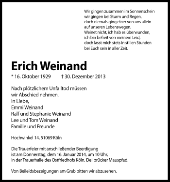 Anzeige von Erich Weinand von Kölner Stadt-Anzeiger / Kölnische Rundschau / Express