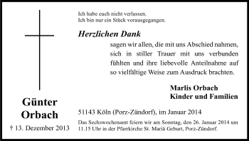 Anzeige von Günter Orbach von Kölner Stadt-Anzeiger / Kölnische Rundschau / Express