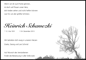Anzeige von Heinrich Schamezki von Kölner Stadt-Anzeiger / Kölnische Rundschau / Express
