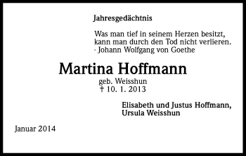 Anzeige von Martina Hoffmann von Kölner Stadt-Anzeiger / Kölnische Rundschau / Express