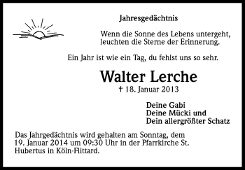 Anzeige von Walter Lerche von Kölner Stadt-Anzeiger / Kölnische Rundschau / Express
