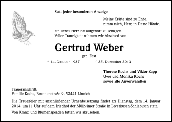 Anzeige von Gertrud Weber von Kölner Stadt-Anzeiger / Kölnische Rundschau / Express