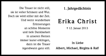 Anzeige von Erika Christ von Kölner Stadt-Anzeiger / Kölnische Rundschau / Express