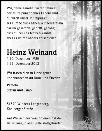 Anzeige von Heinz Weinand von Kölner Stadt-Anzeiger / Kölnische Rundschau / Express