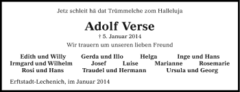 Anzeige von Adolf Verse von Kölner Stadt-Anzeiger / Kölnische Rundschau / Express