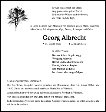 Anzeige von Georg Albrecht von Kölner Stadt-Anzeiger / Kölnische Rundschau / Express