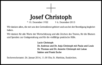Anzeige von Josef Christoph von Kölner Stadt-Anzeiger / Kölnische Rundschau / Express