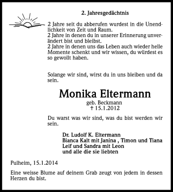 Anzeige von Monika Eltermann von Kölner Stadt-Anzeiger / Kölnische Rundschau / Express
