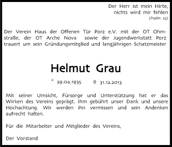Anzeige von Helmut Grau von Kölner Stadt-Anzeiger / Kölnische Rundschau / Express