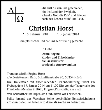 Anzeige von Christian Horst von Kölner Stadt-Anzeiger / Kölnische Rundschau / Express