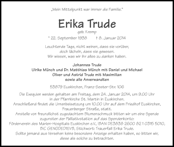 Anzeige von Erika Trude von Kölner Stadt-Anzeiger / Kölnische Rundschau / Express