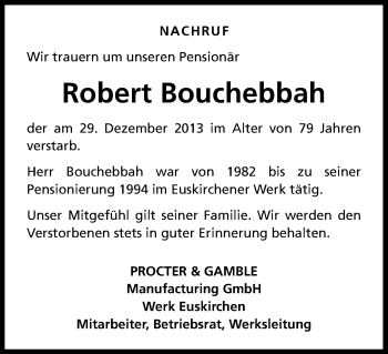 Anzeige von Robert Bouchebbah von Kölner Stadt-Anzeiger / Kölnische Rundschau / Express