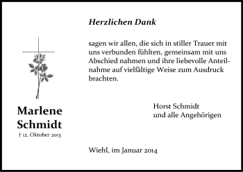 Anzeige von Marlene Schmidt von Kölner Stadt-Anzeiger / Kölnische Rundschau / Express