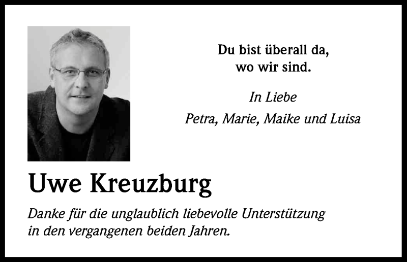  Traueranzeige für Uwe Kreuzburg vom 15.01.2014 aus Kölner Stadt-Anzeiger / Kölnische Rundschau / Express