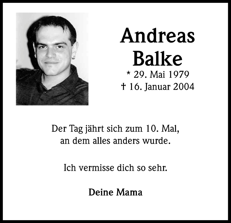  Traueranzeige für Andreas Balke vom 16.01.2014 aus Kölner Stadt-Anzeiger / Kölnische Rundschau / Express