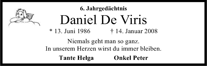  Traueranzeige für Daniel De Viris vom 14.01.2014 aus Kölner Stadt-Anzeiger / Kölnische Rundschau / Express